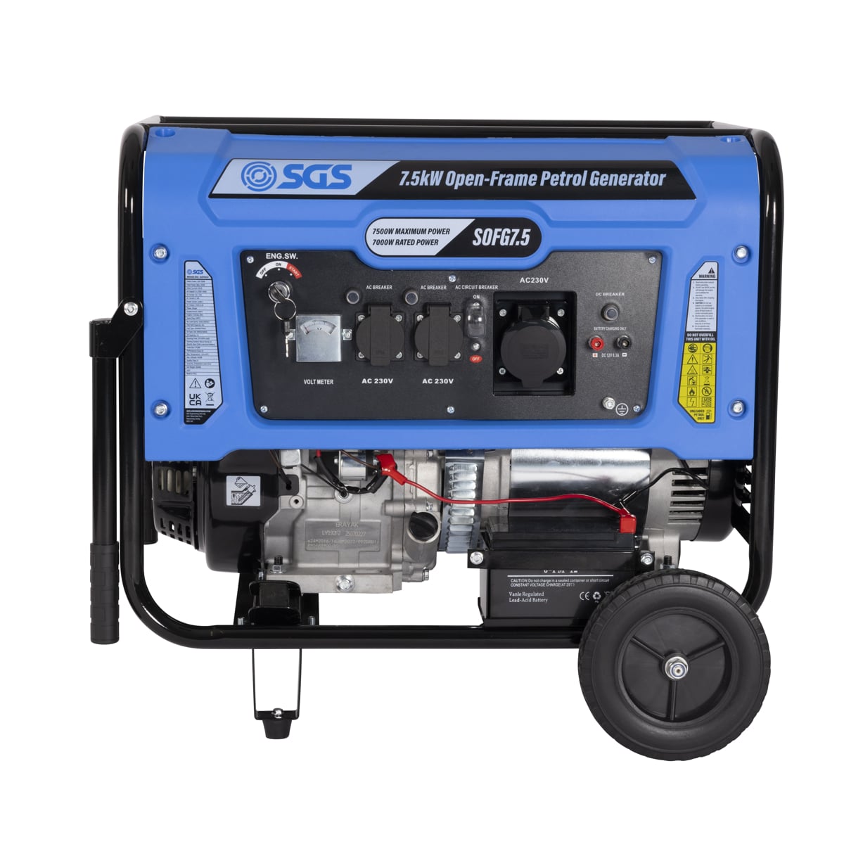 SGS 7.5kW Heavy-Duty Open-Frame Petrol Generator Bundle with Oil & Multipurpose Wipes